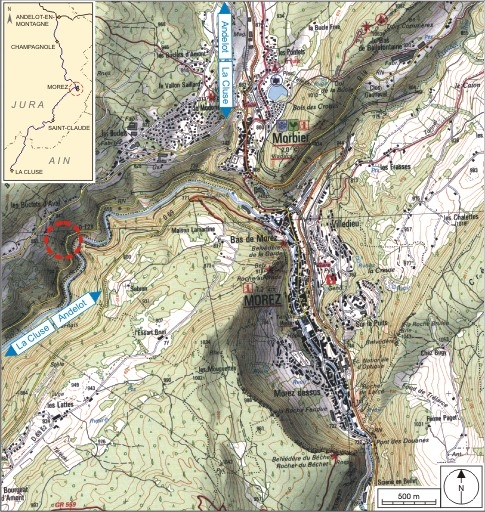 Carte et schéma de localisation. Carte topographique, IGN, 2000, dalles F087_050 et F088_050, échelle 1:25 000. Scan 25, licence n° 2008/CISE/2968. © André Céréza / Région Bourgogne-Franche-Comté, Inventaire du patrimoine - 2007 Carte et schéma de localisation. Carte topographique, IGN, 2000, dalles F087_050 et F088_050, échelle 1:25 000. Scan 25, licence n° 2008/CISE/2968. © André Céréza / Région Bourgogne-Franche-Comté, Inventaire du patrimoine - 2007