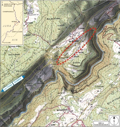 Carte et schéma de localisation. Carte topographique, IGN, 2000, dalle F087_050, échelle 1:25 000. Scan 25, licence n° 2008/CISE/2968. © André Céréza / Région Bourgogne-Franche-Comté, Inventaire du patrimoine - 2007