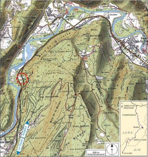 Carte et schéma de localisation. Carte topographique, IGN, 2000, dalles F085_052 et F086_052, échelle 1:25 000. Scan 25, licence n° 2008/CISE/2968. © André Céréza / Région Bourgogne-Franche-Comté, Inventaire du patrimoine - 2007 Carte et schéma de localisation. Carte topographique, IGN, 2000, dalles F085_052 et F086_052, échelle 1:25 000. Scan 25, licence n° 2008/CISE/2968. © André Céréza / Région Bourgogne-Franche-Comté, Inventaire du patrimoine - 2007
