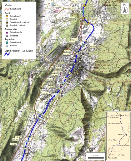 Carte et schéma de localisation des ouvrages : d'Arbent à Martignat. Carte topographique, IGN, 2000, dalle F085-053, échelle 1:48 000. Scan 25, licence n° 2008/CISE/2968. © André Céréza / Région Bourgogne-Franche-Comté, Inventaire du patrimoine - 2008 Carte et schéma de localisation des ouvrages : d'Arbent à Martignat. Carte topographique, IGN, 2000, dalle F085-053, échelle 1:48 000. Scan 25, licence n° 2008/CISE/2968. © André Céréza / Région Bourgogne-Franche-Comté, Inventaire du patrimoine - 2008