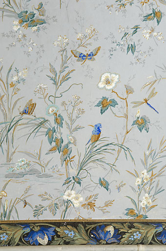 chambre avec alcôve, détail du papier peint. © Jérôme Mongreville / Région Bourgogne-Franche-Comté, Inventaire du patrimoine - 2008