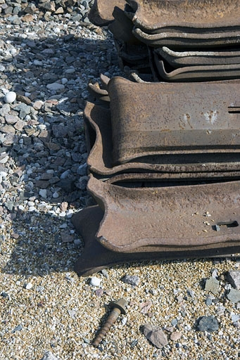 Extrémité de traverses simples (gare de Champagnole). © Yves Sancey / Région Bourgogne-Franche-Comté, Inventaire du patrimoine - 2008