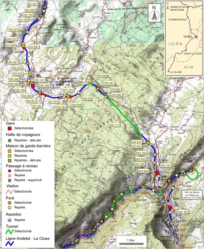 Carte et schéma de localisation des ouvrages : de La Chaumusse à Morez. Carte topographique, IGN, 2000, dalles F087-049, F087-050, F088-049 et F088-050, échelle 1:48 000. Scan 25, licence n° 2008/CISE/2968. © André Céréza / Région Bourgogne-Franche-Comté, Inventaire du patrimoine - 2008 Carte et schéma de localisation des ouvrages : de La Chaumusse à Morez. Carte topographique, IGN, 2000, dalles F087-049, F087-050, F088-049 et F088-050, échelle 1:48 000. Scan 25, licence n° 2008/CISE/2968. © André Céréza / Région Bourgogne-Franche-Comté, Inventaire du patrimoine - 2008