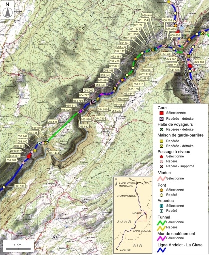 Carte et schéma de localisation des ouvrages : de Morez à Lézat. Carte topographique, IGN, 2000, dalles F087-050 et F088-050, échelle 1:48 000. Scan 25, licence n° 2008/CISE/2968. © André Céréza / Région Bourgogne-Franche-Comté, Inventaire du patrimoine - 2008 Carte et schéma de localisation des ouvrages : de Morez à Lézat. Carte topographique, IGN, 2000, dalles F087-050 et F088-050, échelle 1:48 000. Scan 25, licence n° 2008/CISE/2968. © André Céréza / Région Bourgogne-Franche-Comté, Inventaire du patrimoine - 2008