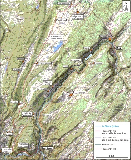 Projets de voie ferrée entre Saint-Claude et Saint-Laurent ou Morez (1866-1884). Carte topographique, IGN, 2000, dalles F087-050 et F088-050, échelle 1:25 000 réduite à 1:112 500. Scan 25, licence n° 2008/CISE/2968. © André Céréza / Région Bourgogne-Franche-Comté, Inventaire du patrimoine - 2008 Projets de voie ferrée entre Saint-Claude et Saint-Laurent ou Morez (1866-1884). Carte topographique, IGN, 2000, dalles F087-050 et F088-050, échelle 1:25 000 réduite à 1:112 500. Scan 25, licence n° 2008/CISE/2968. © André Céréza / Région Bourgogne-Franche-Comté, Inventaire du patrimoine - 2008