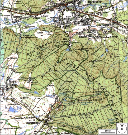 Carte de localisation. Carte topographique au 1:25000, I.G.N., Ballon d'Alsace, 3520 ET. SCAN 25 © IGN - 2008, Licence n°2008CISE29-68. © André Céréza / Région Bourgogne-Franche-Comté, Inventaire du patrimoine - 2008