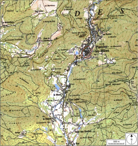 Carte de localisation. Carte topographique au 1:25000, I.G.N., Ballon d'Alsace, 3520 ET. SCAN 25 © IGN - 2008, Licence n°2008CISE29-68. © André Céréza / Région Bourgogne-Franche-Comté, Inventaire du patrimoine - 2008