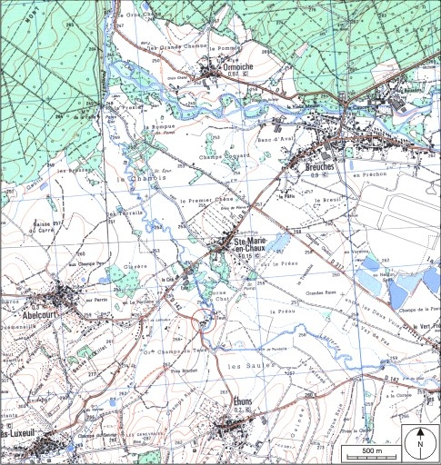 Carte de localisation. Carte topographique au 1:25000, I.G.N., Luxeuil-les-Bains, 3420 E. SCAN 25 © IGN - 2008, Licence n°2008CISE29-68. © André Céréza / Région Bourgogne-Franche-Comté, Inventaire du patrimoine - 2008