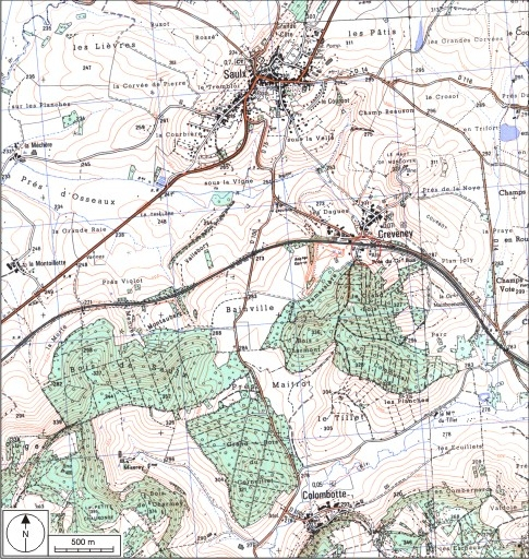 Carte de localisation. Carte topographique au 1:25000, I.G.N., Vesoul, 3421 O. SCAN 25 © IGN - 2008, Licence n°2008CISE29-68. © André Céréza / Région Bourgogne-Franche-Comté, Inventaire du patrimoine - 2008