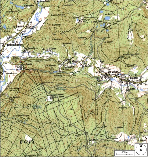 Carte de localisation. Carte topographique au 1:25000, I.G.N., Mélisey, 3520 O. SCAN 25 © IGN - 2008, Licence n°2008CISE29-68. © André Céréza / Région Bourgogne-Franche-Comté, Inventaire du patrimoine - 2008