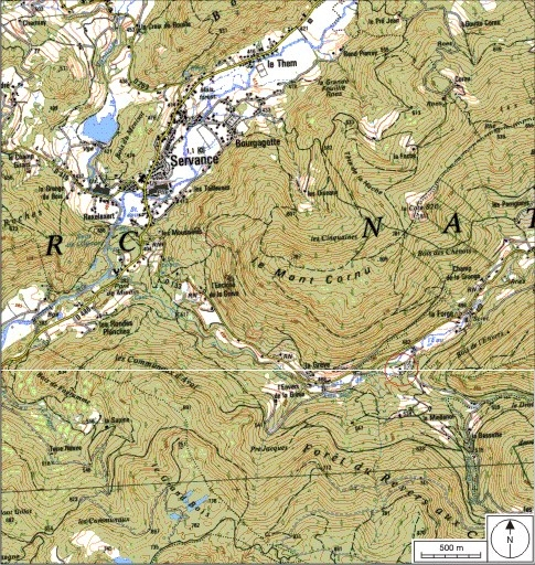 Carte de localisation. Carte topographique au 1:25000, I.G.N., Ballon d'Alsace, 3520 E. SCAN 25 © IGN - 2008, Licence n°2008CISE29-68. © André Céréza / Région Bourgogne-Franche-Comté, Inventaire du patrimoine - 2008