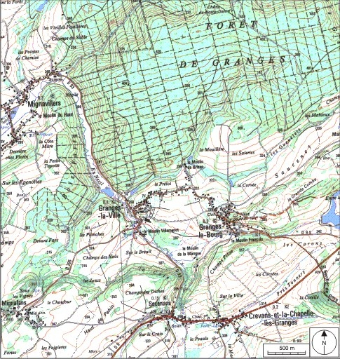 Carte de localisation. Carte topographique au 1:25000, I.G.N., Lure, 3521 O. SCAN 25 © IGN - 2008, Licence n°2008CISE29-68. © André Céréza / Région Bourgogne-Franche-Comté, Inventaire du patrimoine - 2008