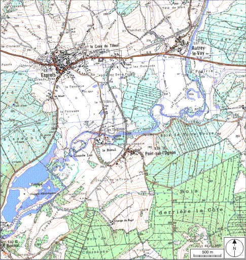 Carte de localisation. Carte topographique au 1:25000, I.G.N., Villersexel, 3421 E. SCAN 25 © IGN - 2008, Licence n°2008CISE29-68. © André Céréza / Région Bourgogne-Franche-Comté, Inventaire du patrimoine - 2008