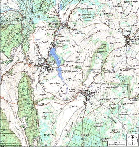 Carte de localisation. Carte topographique au 1:25000, I.G.N., L'Isle-sur-le-Doubs, 3522 O. SCAN 25 © IGN - 2008, Licence n°2008CISE29-68. © André Céréza / Région Bourgogne-Franche-Comté, Inventaire du patrimoine - 2008 Carte de localisation. Carte topographique au 1:25000, I.G.N., L'Isle-sur-le-Doubs, 3522 O. SCAN 25 © IGN - 2008, Licence n°2008CISE29-68. © André Céréza / Région Bourgogne-Franche-Comté, Inventaire du patrimoine - 2008