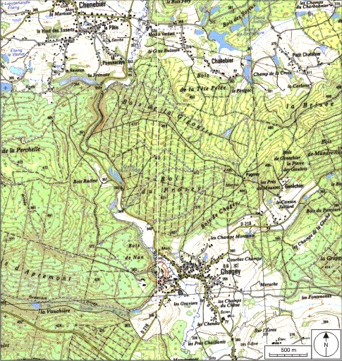 Carte de localisation. Carte topographique au 1:25000, I.G.N., Belfort, 3621 OT. SCAN 25 © IGN - 2008, Licence n°2008CISE29-68. © André Céréza / Région Bourgogne-Franche-Comté, Inventaire du patrimoine - 2008