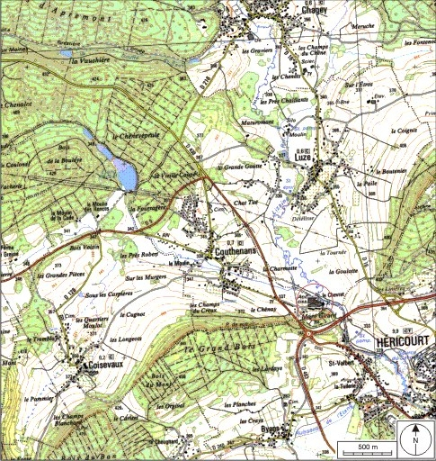 Carte de localisation. Carte topographique au 1:25000, I.G.N., Belfort, 3621 OT. SCAN 25 © IGN - 2008, Licence n°2008CISE29-68. © André Céréza / Région Bourgogne-Franche-Comté, Inventaire du patrimoine - 2008