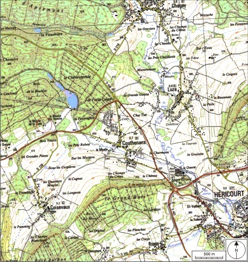 Carte de localisation. Carte topographique au 1:25000, I.G.N., Belfort, 3621 OT. SCAN 25 © IGN - 2008, Licence n°2008CISE29-68. © André Céréza / Région Bourgogne-Franche-Comté, Inventaire du patrimoine - 2008