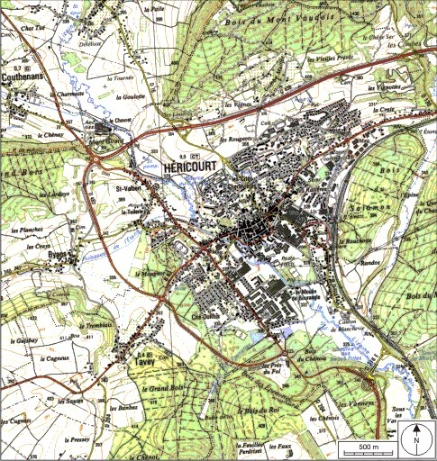 Carte de localisation. Carte topographique au 1:25000, I.G.N., Belfort, 3621 OT. SCAN 25 © IGN - 2008, Licence n°2008CISE29-68. © André Céréza / Région Bourgogne-Franche-Comté, Inventaire du patrimoine - 2008