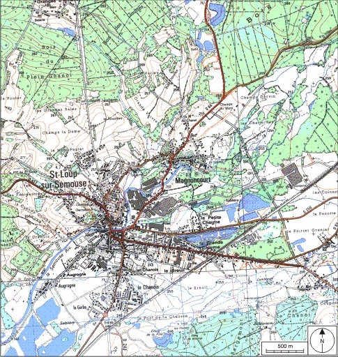 Carte de localisation. Carte topographique au 1:25000, I.G.N., Saint-Loup-sur-Semouse, 3419 O. SCAN 25 © IGN - 2008, Licence n°2008CISE29-68. © André Céréza / Région Bourgogne-Franche-Comté, Inventaire du patrimoine - 2008