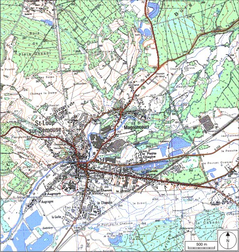Carte de localisation. Carte topographique au 1:25000, I.G.N., Saint-Loup-sur-Semouse, 3419 O. SCAN 25 © IGN - 2008, Licence n°2008CISE29-68. © André Céréza / Région Bourgogne-Franche-Comté, Inventaire du patrimoine - 2008