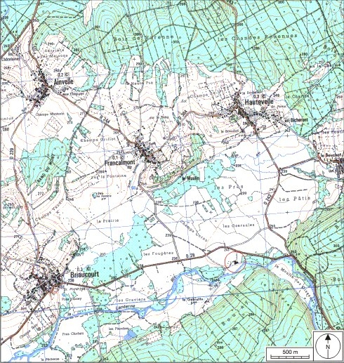Carte de localisation. Carte topographique au 1:25000, I.G.N., Conflans-sur-Lanterne, 3420 O. SCAN 25 © IGN - 2008, Licence n°2008CISE29-68. © André Céréza / Région Bourgogne-Franche-Comté, Inventaire du patrimoine - 2008