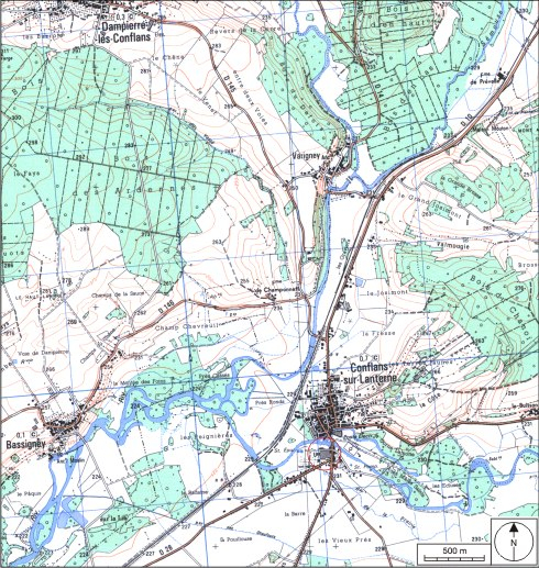 Carte de localisation. Carte topographique au 1:25000, I.G.N., Conflans-sur-Lanterne, 3420 O. SCAN 25 © IGN - 2008, Licence n°2008CISE29-68. © André Céréza / Région Bourgogne-Franche-Comté, Inventaire du patrimoine - 2008