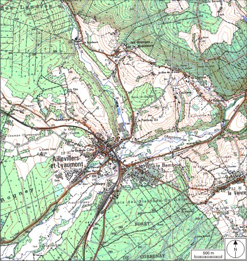 Carte de localisation. Carte topographique au 1:25000, I.G.N., Saint-Loup-sur-Semouse, 3419 O. SCAN 25 © IGN - 2008, Licence n°2008CISE29-68. © André Céréza / Région Bourgogne-Franche-Comté, Inventaire du patrimoine - 2008