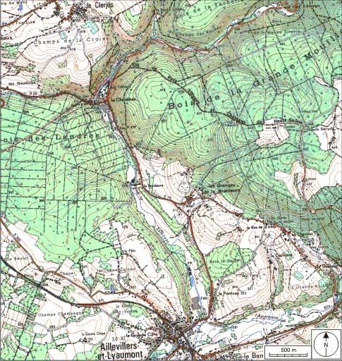 Carte de localisation. Carte topographique au 1:25000, I.G.N., Saint-Loup-sur-Semouse, 3419 O. SCAN 25 © IGN - 2008, Licence n°2008CISE29-68. © André Céréza / Région Bourgogne-Franche-Comté, Inventaire du patrimoine - 2008