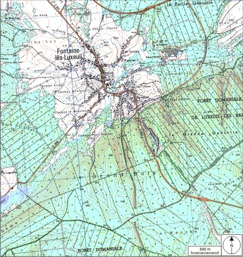 Carte de localisation. Carte topographique au 1:25000, I.G.N., Luxeuil-les-Bains, 3420 E. SCAN 25 © IGN - 2008, Licence n°2008CISE29-68. © André Céréza / Région Bourgogne-Franche-Comté, Inventaire du patrimoine - 2008