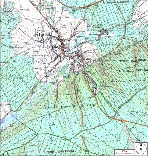 Carte de localisation. Carte topographique au 1:25000, I.G.N., Luxeuil-les-Bains, 3420 E. SCAN 25 © IGN - 2008, Licence n°2008CISE29-68. © André Céréza / Région Bourgogne-Franche-Comté, Inventaire du patrimoine - 2008