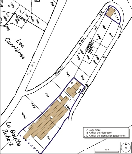 Plan-masse et de situation. Extrait du plan cadastral numérisé, 2008, section E, 1:1250. Source : Direction générale des Finances Publiques - Cadastre ; mise à jour : 2008. © André Céréza / Région Bourgogne-Franche-Comté, Inventaire du patrimoine - 2008