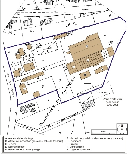 Plan-masse et de situation. Extrait du plan cadastral numérisé, 2008, section AM, échelle 1:1000 réduit à 1:1250. Source : Direction générale des Finances Publiques - Cadastre ; mise à jour : 2008. © André Céréza / Région Bourgogne-Franche-Comté, Inventaire du patrimoine - 2008