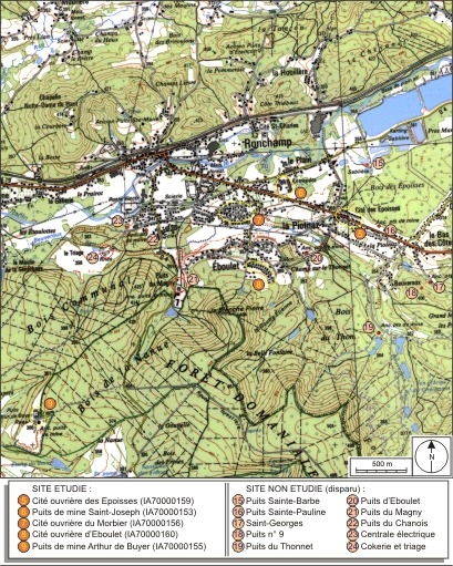 Carte de localisation des oeuvres (partie sud). D'après la carte topographique au 1:30000, I.G.N., Ballon d'Alsace, 3520 ET. SCAN 25 © IGN - 2008, Licence n°2008CISE29-68. © André Céréza / Région Bourgogne-Franche-Comté, Inventaire du patrimoine - 2008 Carte de localisation des oeuvres (partie sud). D'après la carte topographique au 1:30000, I.G.N., Ballon d'Alsace, 3520 ET. SCAN 25 © IGN - 2008, Licence n°2008CISE29-68. © André Céréza / Région Bourgogne-Franche-Comté, Inventaire du patrimoine - 2008