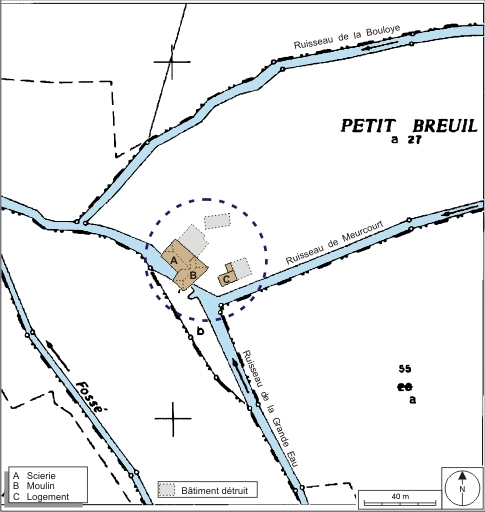 Plan-masse et de situation. Extrait du plan cadastral numérisé, 2008, section ZA, 1:2000 agrandi à 1:1500. Source : Direction générale des Finances Publiques - Cadastre ; mise à jour : 2008. © André Céréza / Région Bourgogne-Franche-Comté, Inventaire du patrimoine - 2008