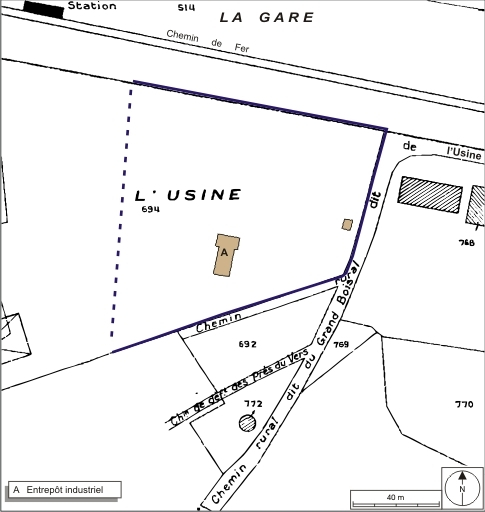 Plan-masse et de situation. Extrait du plan cadastral numérisé, 2008, section A, 1:1250. Source : Direction générale des Finances Publiques - Cadastre ; mise à jour : 2008. © André Céréza / Région Bourgogne-Franche-Comté, Inventaire du patrimoine - 2008