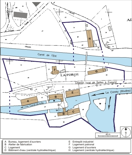 Plan-masse et de situation. Extrait du plan cadastral numérisé, 2008, section AD, 1:1000 réduit à 1:1500. Source : Direction générale des Finances Publiques - Cadastre ; mise à jour : 2008. © André Céréza / Région Bourgogne-Franche-Comté, Inventaire du patrimoine - 2008