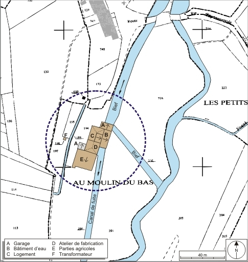 Plan-masse et de situation. Extrait du plan cadastral numérisé, 2008, section B, 1:1250. Source : Direction générale des Finances Publiques - Cadastre ; mise à jour : 2008. © André Céréza / Région Bourgogne-Franche-Comté, Inventaire du patrimoine - 2008