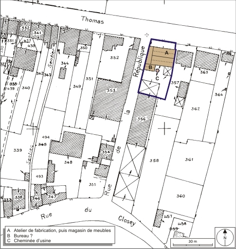 Plan-masse et de situation. Extrait du plan cadastral, 2008, section AI, 1:1000. Source : Direction générale des Finances Publiques - Cadastre ; mise à jour : 2008. © André Céréza / Région Bourgogne-Franche-Comté, Inventaire du patrimoine - 2008