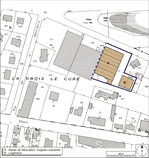 Plan-masse et de situation. Extrait du plan cadastral, 2008, section AE, 1:1000. Source : Direction générale des Finances Publiques - Cadastre ; mise à jour : 2008. © André Céréza / Région Bourgogne-Franche-Comté, Inventaire du patrimoine - 2008