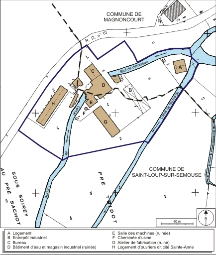 Plan-masse et de situation. Extrait du plan cadastral numérisé, 2008, section AC, 1:1250 réduit à 1:1500. Source : Direction générale des Finances Publiques - Cadastre ; mise à jour : 2008. © André Céréza / Région Bourgogne-Franche-Comté, Inventaire du patrimoine - 2008