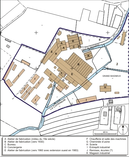 Plan-masse et de situation. Extrait du plan cadastral numérisé, 2008, section AK, 1:1250 réduit à 1:2000. Source : Direction générale des Finances Publiques - Cadastre ; mise à jour : 2008. © André Céréza / Région Bourgogne-Franche-Comté, Inventaire du patrimoine - 2008