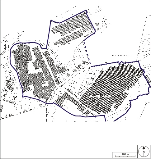 Plan-masse et de situation. Montage d'extraits de plans cadastraux, 2008, Saint-Loup-sur-Semouse, section AD et Magnoncourt, section A, l'ensemble ramené à 1:4200. Source : Direction générale des Finances Publiques - Cadastre ; mise à jour : 2008. © André Céréza / Région Bourgogne-Franche-Comté, Inventaire du patrimoine - 2008