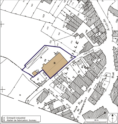 Plan-masse et de situation. Extrait du plan cadastral, 2008, section AB, 1:1000. Source : Direction générale des Finances Publiques - Cadastre ; mise à jour : 2008. © André Céréza / Région Bourgogne-Franche-Comté, Inventaire du patrimoine - 2008