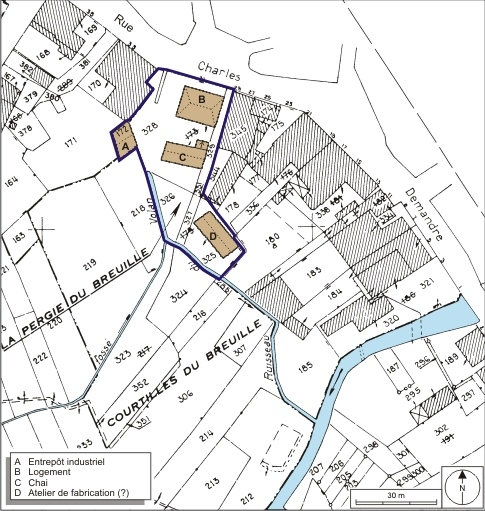Plan-masse et de situation. Extrait du plan cadastral numérisé, 2008, section AB, 1:1000. Source : Direction générale des Finances Publiques - Cadastre ; mise à jour : 2008. © André Céréza / Région Bourgogne-Franche-Comté, Inventaire du patrimoine - 2008