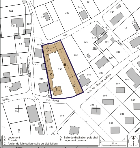Plan-masse et de situation. Extrait du plan cadastral numérisé, 2008, section AH, 1:1000. Source : Direction générale des Finances Publiques - Cadastre ; mise à jour : 2008. © André Céréza / Région Bourgogne-Franche-Comté, Inventaire du patrimoine - 2008