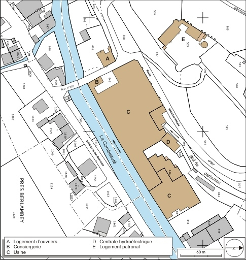 Plan-masse et de situation. Extrait du plan cadastral numérisé, 2008, section B, 1:1250 réduit à 1:1500. Source : Direction générale des Finances Publiques - Cadastre ; mise à jour : 2008. © André Céréza / Région Bourgogne-Franche-Comté, Inventaire du patrimoine - 2008