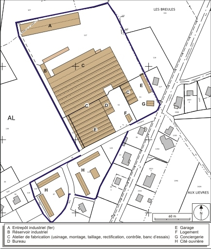 Plan-masse et de situation. Extrait du plan cadastral numérisé, 2008, section AL, 1:1250 agrandi à 1:2000. Source : Direction générale des Finances Publiques - Cadastre ; mise à jour : 2008. © André Céréza / Région Bourgogne-Franche-Comté, Inventaire du patrimoine - 2008