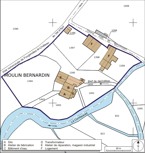 Plan-masse et de situation. Extrait du plan cadastral numérisé, 2008, section B, 1:1000. Source : Direction générale des Finances Publiques - Cadastre ; mise à jour : 2008. © André Céréza / Région Bourgogne-Franche-Comté, Inventaire du patrimoine - 2008