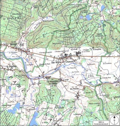 Carte de localisation. Carte topographique au 1:25000, I.G.N., Mélisey, 3520 O. SCAN 25 © IGN - 2008, Licence n°2008CISE29-68. © André Céréza / Région Bourgogne-Franche-Comté, Inventaire du patrimoine - 2008