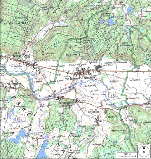 Carte de localisation. Carte topographique au 1:25000, I.G.N., Mélisey, 3520 O. SCAN 25 © IGN - 2008, Licence n°2008CISE29-68. © André Céréza / Région Bourgogne-Franche-Comté, Inventaire du patrimoine - 2008